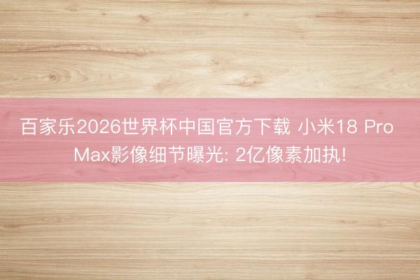 百家乐2026世界杯中国官方下载 小米18 Pro Max影像细节曝光: 2亿像素加执!